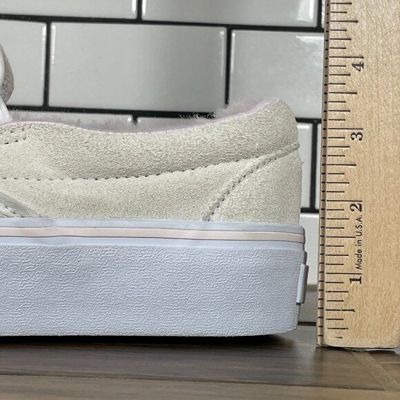 Vans Classic Slip On Platform Womens 8 Shoes Cream Suede Pink Faux Fur Sneaker - Picture 12 of 15